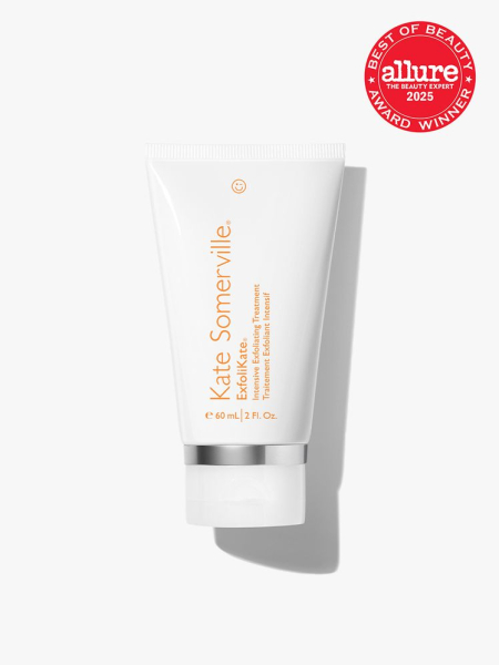 Kate Somerville ExfoliKate Intensive Exfoliating Treatment white tube on light gray background with red Allure Best of Beauty seal in the top right corner